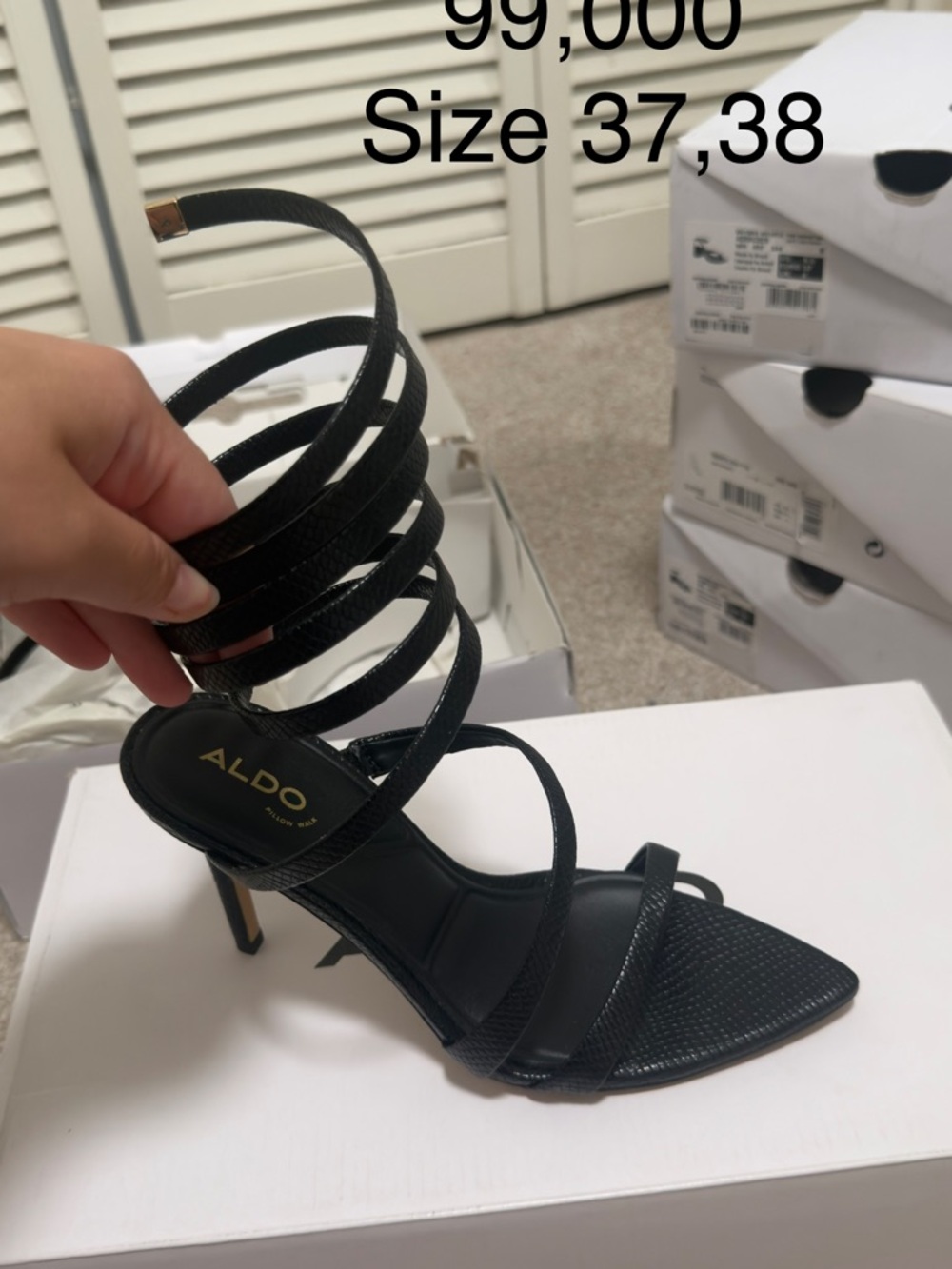 Aldo Black Spiral Strap Stiletto Sandals